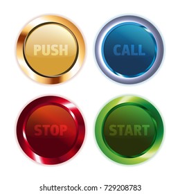 Set of metallic colorful round vector buttons for website or mobile application