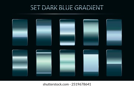 Set of metallic dark blue gradients, vector set.  Collection of dark blue gradient swatches