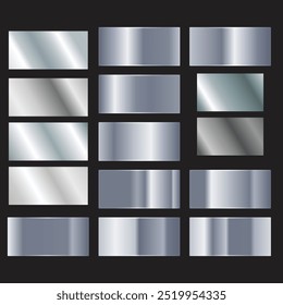 A set of metallic glossy gradients on a black background. The texture of a smooth metal surface. A collection of multicolored metallic gradients. Vector illustration.
