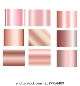 A set of metallic glossy gradients on a black background. The texture of a smooth metal surface. A collection of multicolored metallic gradients. Vector illustration.