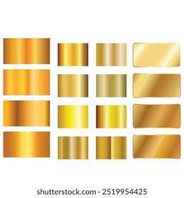 A set of metallic glossy gradients on a black background. The texture of a smooth metal surface. A collection of multicolored metallic gradients. Vector illustration.