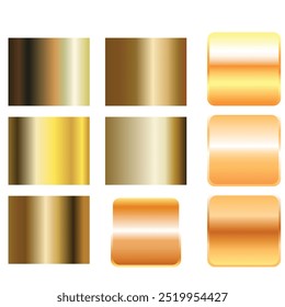A set of metallic glossy gradients on a black background. The texture of a smooth metal surface. A collection of multicolored metallic gradients. Vector illustration.