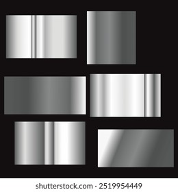A set of metallic glossy gradients on a black background. The texture of a smooth metal surface. A collection of multicolored metallic gradients. Vector illustration.