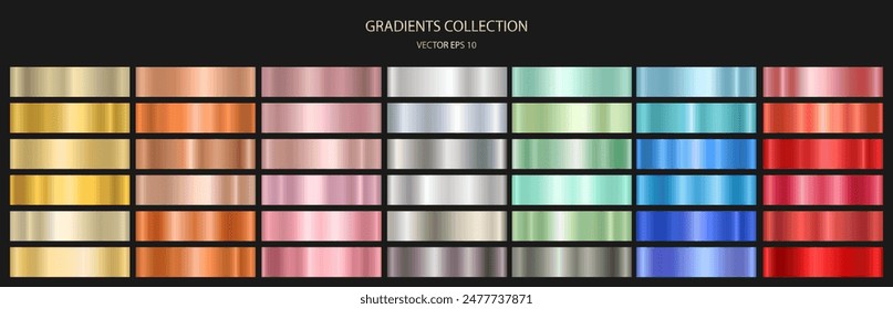 A set of metallic glossy gradients. The texture of a smooth metal surface. A collection of multicolored metallic gradients. Vector illustration.