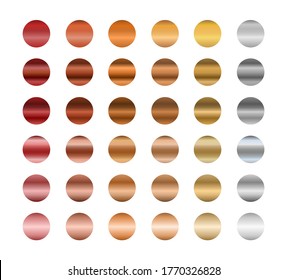 Set of metallic gradients, gold, silver and bronze. Collection of gradient colors.