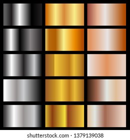 set of metallic gradients isolated on black background