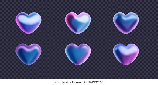 Set of metallic, hologram hearts. Vector realistic illustration. Heart shaped icons with gradient holographic effect isolated on transparent backdrop - Powered by Shutterstock - Get 15% off with code: PIKWIZARD15