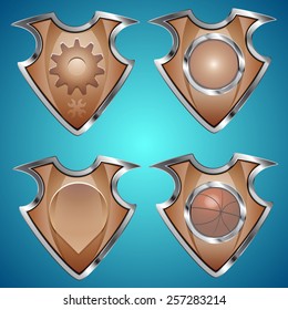 Set of metallic logo shields. Vector illustration. 