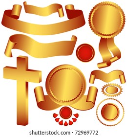 Set metallic ribbons and labels  isolated on a white background (vector)
