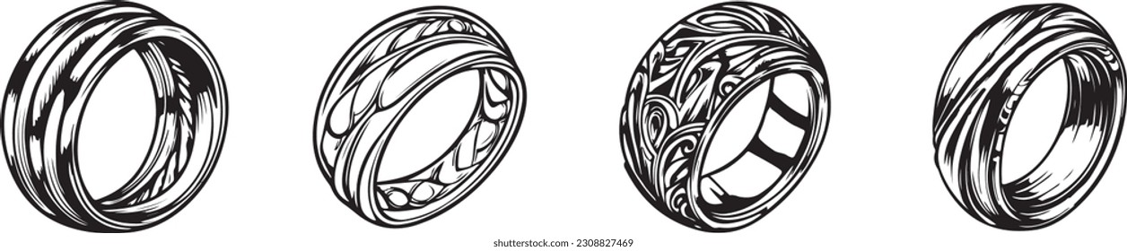 Set of Metallic rings line art vectors