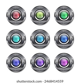 Set of metallic round buttons