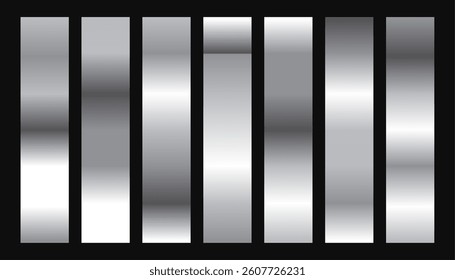 set of metallic silver or aluminum gradient shade swatches vector
