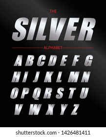 Set of Metallic, silver effect italic alphabet letters from A to Z, on a dark background. business label Market vector illustration. font set for logo, Poster, Invitation.