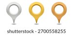 Set of metallic silver, gold, and bronze in gradient map pin icons 