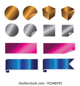 Set of metallic stickers and banners isolated on white EPS 8 vector, grouped for easy editing. No open shapes or strokes.