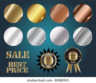 Set Of Metallic Stickers, Vector, Easy To Edit, Each Sticker In Separate Layer