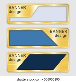 set of metallic textured banners. web banners with realistic gold texture in abstract forms. set of golden geometric vector banners made in material design style. vector illustration.