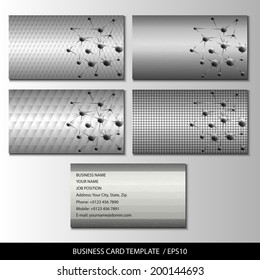 Set of metallic themed business card templates with emblem of the molecule vector