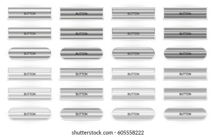 Set of metallic web buttons with right and rounded angles