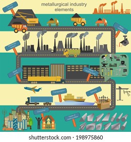 Set of metallurgy icons, metal working tools; steel profiles for creating your own industry infographics. Vector illustration