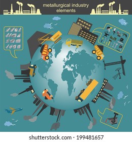 Set of metallurgy icons, metal working tools; steel profiles for creating your own industry infographics. Vector illustration