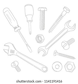 set of metalware and tools