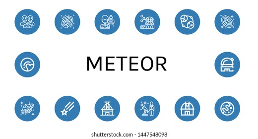 Set of meteor icons such as Alien, Space, Astronomer, Observatory, Astronomy, Galaxy, Uranus, Shooting star, Stargazing, Mars, Pluto , meteor