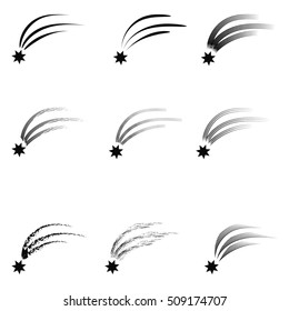set of meteorites falling stars with tails, vector