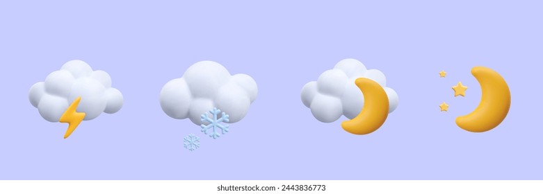 Set of meteorological icons, night weather forecast symbols