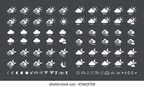 Set of meteorological weather symbols. Vector Object Isolated On Gray Background.