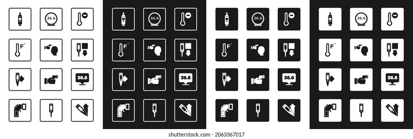 Ajuste el termómetro de meteorología, Comprobación de la temperatura corporal, Digital, Médica e icono. Vector