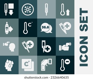 Ajuste el termómetro de meteorología, Comprobación de la temperatura corporal, Digital, Médica e icono. Vector