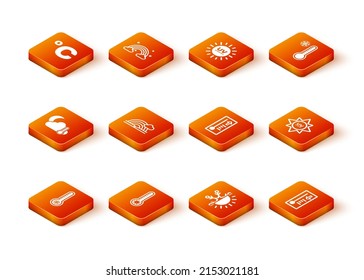 Set Meteorology thermometer, Thermometer and cloud, moon, Rainbow with, Sun snowflake,  and UV protection icon. Vector