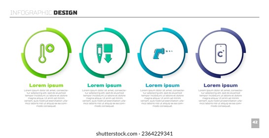 Establecer termómetro de meteorología, digital y celsius. Plantilla de infografía empresarial. Vector