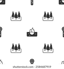 Set Meteorology thermometer, Iceberg and Forest on seamless pattern. Vector