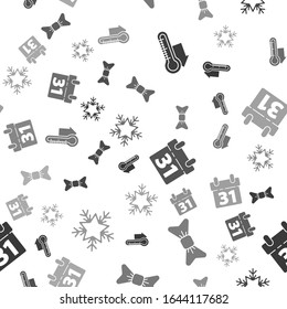 Set Meteorology thermometer measuring, Bow tie, Calendar and Snowflake on seamless pattern. Vector