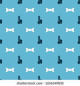 Set Meteorology thermometer measuring and Bow tie on seamless pattern. Vector