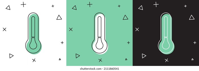 Meteorologie-Thermometer einzeln auf weißem und grünem, schwarzem Hintergrund. Thermometer-Ausrüstung mit heißem oder kaltem Wetter.  Vektorgrafik