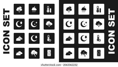 Set Meteorology thermometer, Moon and stars, Cloud with snow sun, rain moon,  and  icon. Vector