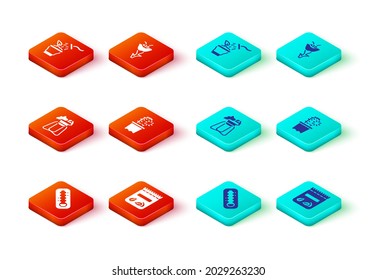 Set Meteorology thermometer, Pack full of seeds of plant, Plant on stand, Cactus peyote in pot, Flower and Spraying icon. Vector