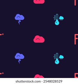 Defina o termômetro de meteorologia, Storm, Cloud e Fahrenheit em um padrão perfeito. Vetor