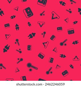 Set Meteorology thermometer, Travel postcard, Swimsuit and Tourist tent on seamless pattern. Vector
