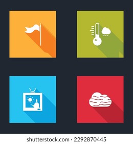 Set Meteorology windsock wind vane, thermometer, Weather forecast and Fog and cloud icon. Vector