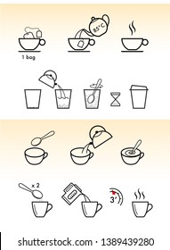 Set methods brewing tea   coffee  Preparation instructions  Vector elements for infographics  Sign for detailed guideline  Ready for your design  EPS10 	