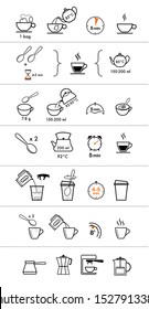 Set methods brewing tea   coffee  Preparation instructions  Vector elements for infographics  Set sign for detailed guideline  Ready for your design 	