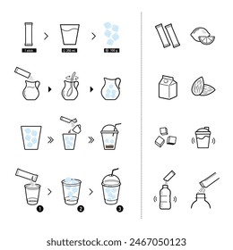 Set of methods of brewing tea, coffee and cold drinks. Preparation instructions. Vector elements for infographics. Set of sign for detailed guideline. Ready for your design. EPS10.