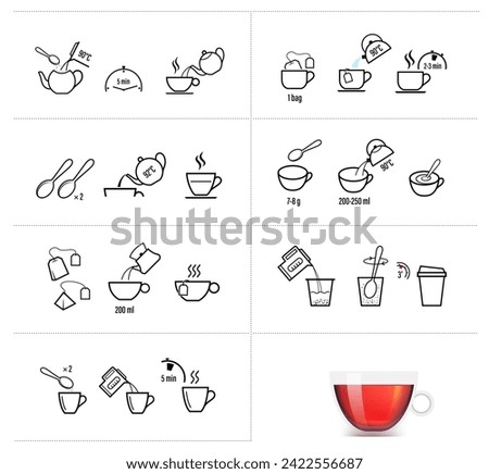 Set of methods of brewing tea and coffee. Preparation instructions. Vector elements for infographics. Set of sign for detailed guideline. Ready for your design. EPS10.