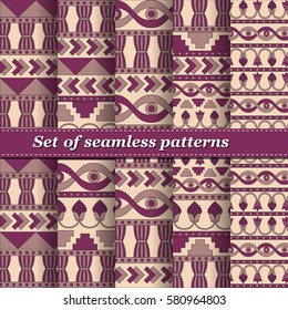 Set of Methopotamia ornament Tribal seamless pattern. Can be used for cloth, jackets, invitation, flyers, bags, notebooks, cards, envelopes, pads, blankets, furniture, packing,
