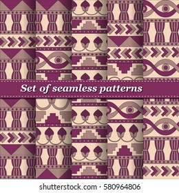 Set of Methopotamia ornament Tribal seamless pattern. Can be used for cloth, jackets, invitation, flyers, bags, notebooks, cards, envelopes, pads, blankets, furniture, packing,