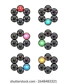 Conjunto de luzes brilhantes metálicas redondas